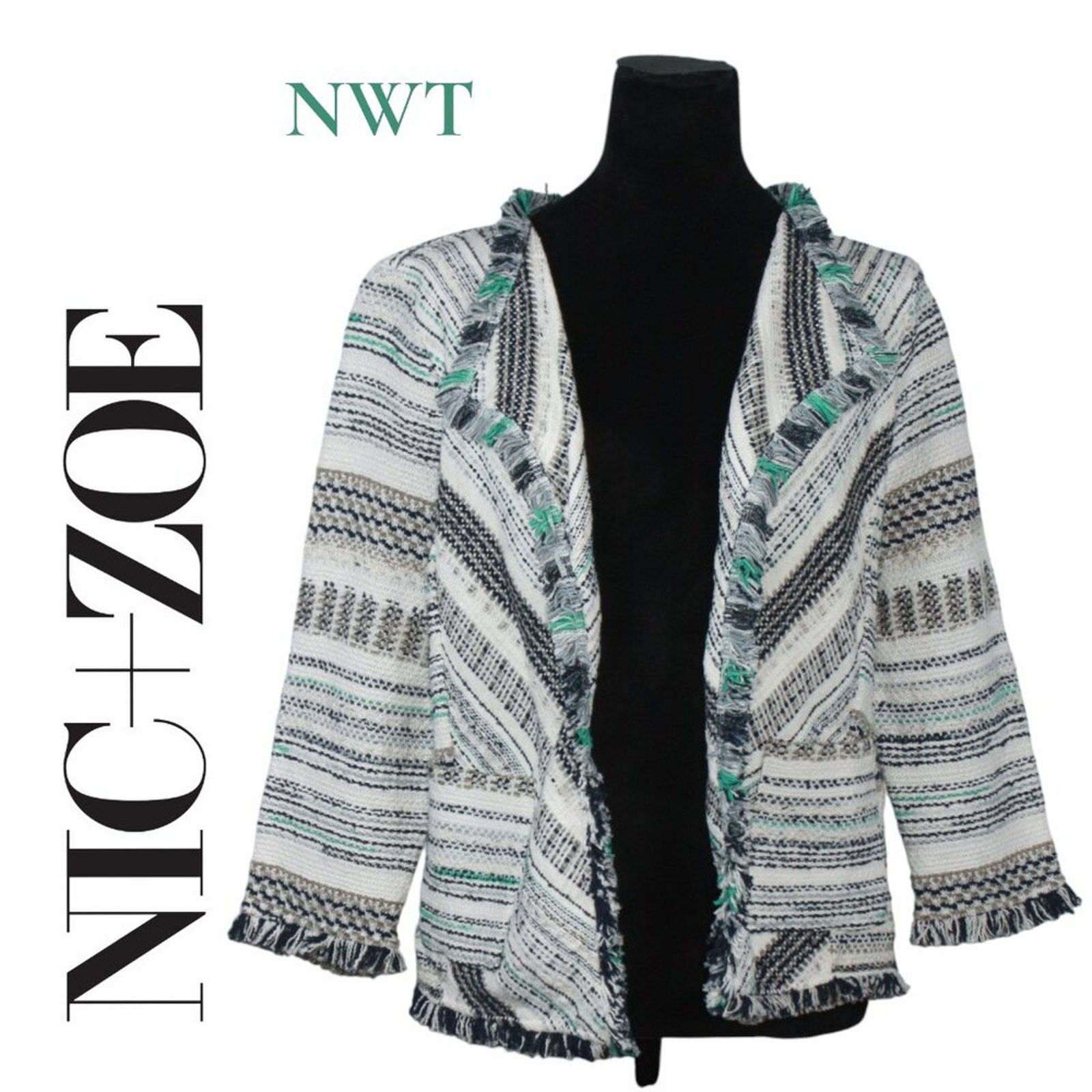 Nwt Nic + Zac Multi-Colored Jacket With Fringe Hem Size Large